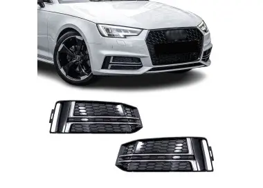 Fog Light Grille / Covers set for Audi A4 B9 (15-19) S-Line, without distronic, glossy + chrome