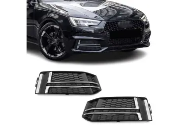 Fog Light Grille / Covers set for Audi A4 B9 (15-19) S-Line, without distronic, black + chrome