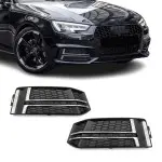 Fog Light Grille / Covers set for Audi A4 B9 (15-19) S-Line, without distronic, black + chrome