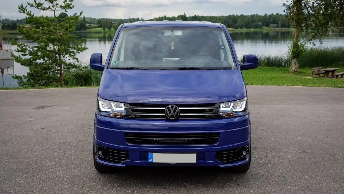 VW T5.1 with our Sportline style Front Bumper Spoiler and LED Headlights 